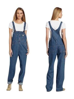 Carhartt Denim Bib Overalls Women’s Medium Short WR008 Blue‎ Workwear